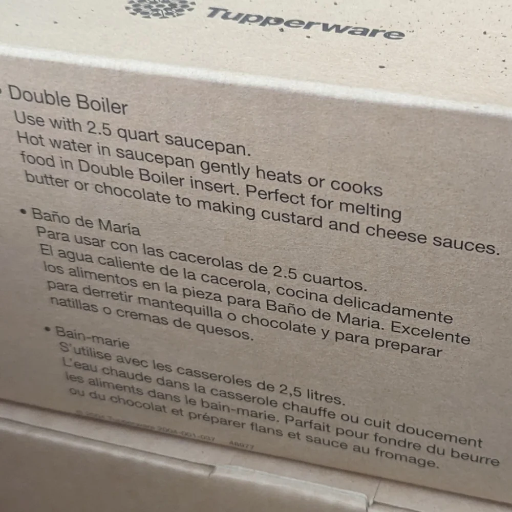 NEW IN BOX: TUPPERWARE T Double Boiler (saucepan not Included)